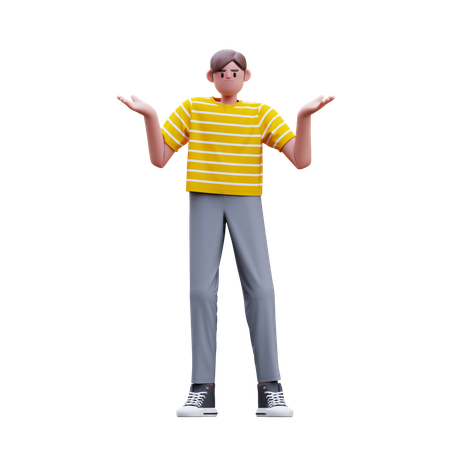 Mann verwirrt, während er mit offenen Händen steht  3D Illustration