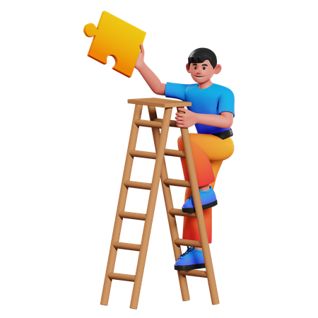 Mann klettert Erfolgsleiter hoch  3D Illustration