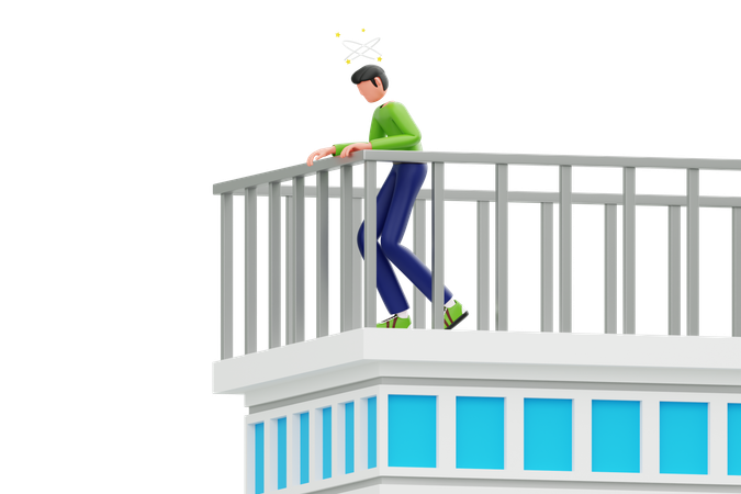 Mann leidet unter Höhenangst  3D Illustration