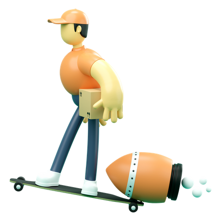 Mann liefert Produkt auf Skateboard aus  3D Illustration