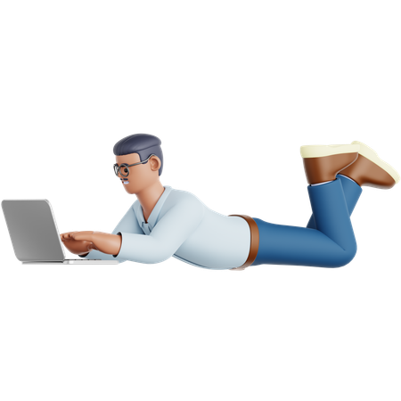 Mann liegt und benutzt Laptop  3D Illustration