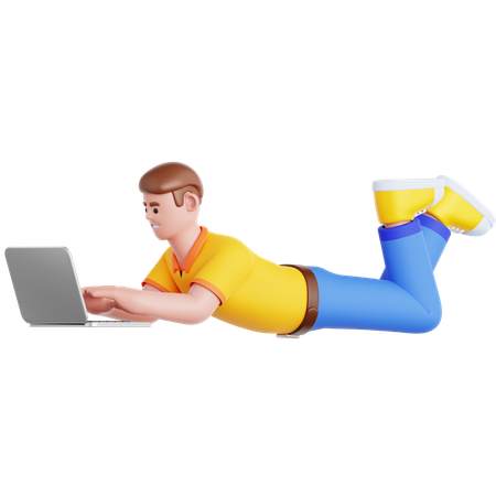 Mann liegt und benutzt Laptop  3D Illustration