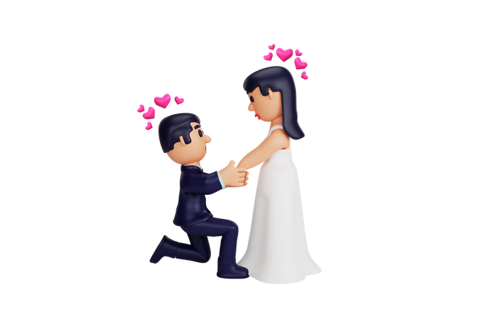 Mann macht Mädchen einen Heiratsantrag  3D Illustration