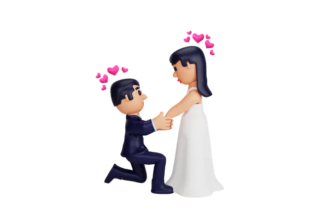 Mann macht Mädchen einen Heiratsantrag  3D Illustration