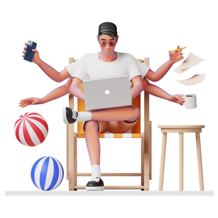 Mann macht Multitasking  3D Illustration