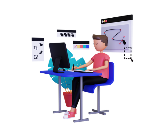 Mann macht Online-Design  3D Illustration