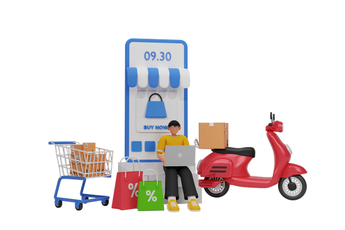 Mann beim Online-Shopping  3D Illustration