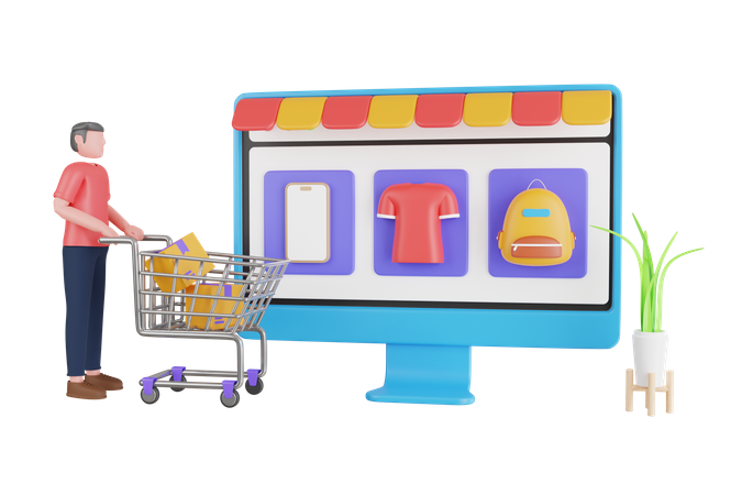 Mann beim Online-Shopping  3D Illustration