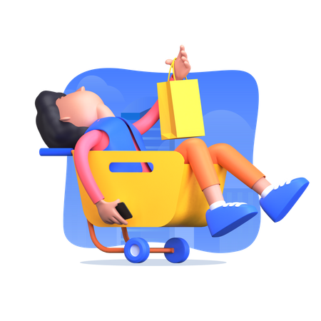 Mann macht Online-Shopping und legt Artikel in den Einkaufswagen  3D Icon