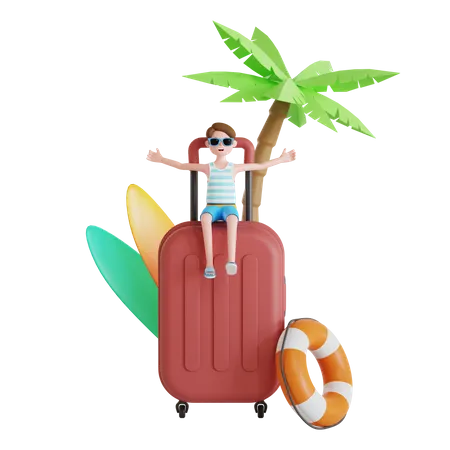 Mann macht Urlaub  3D Illustration