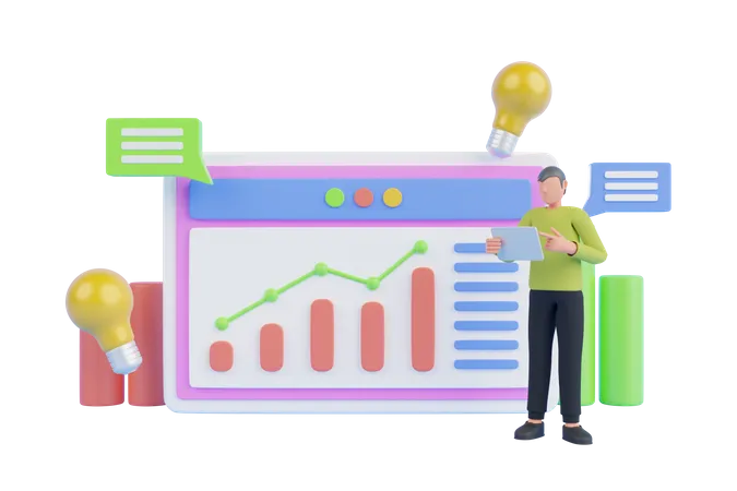 Mann führt Webanalyse durch  3D Illustration