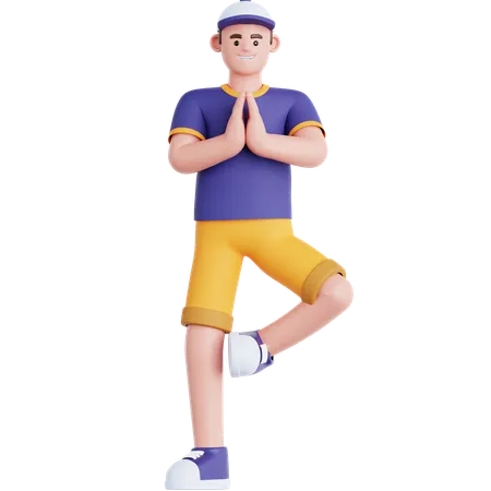 Mann macht Yoga-Übungen  3D Illustration