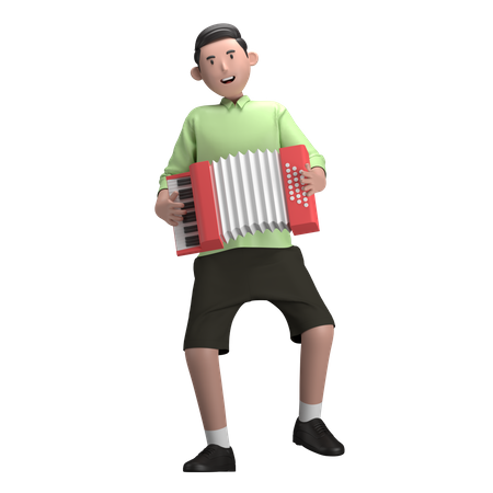 Mann mit Akkordeon  3D Illustration