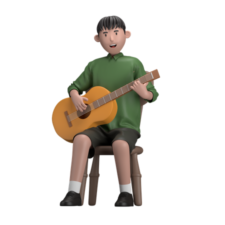 Mann mit Akustikgitarre  3D Illustration