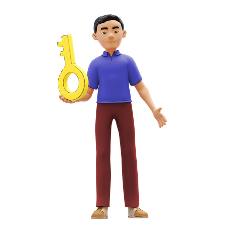 Mann mit Erfolgsschlüssel  3D Illustration