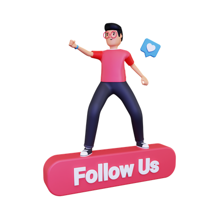 Mann mit „Folge uns“-Button  3D Icon