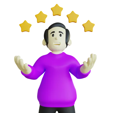 Mann mit fünf Sternen  3D Illustration