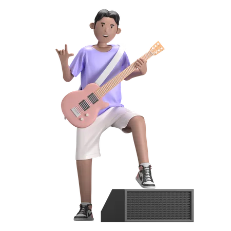 Mann mit Gitarre  3D Illustration