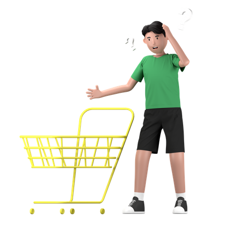 Mann mit leerem Einkaufswagen  3D Illustration