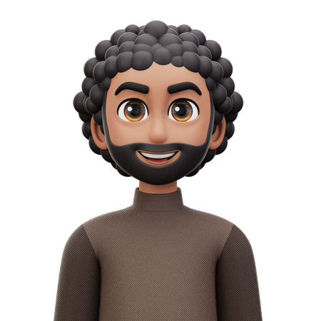 Mann mit lockigem Haar und Bart  3D Icon