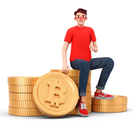 Mann mit riesigem Bitcoin-Bestand  3D Illustration