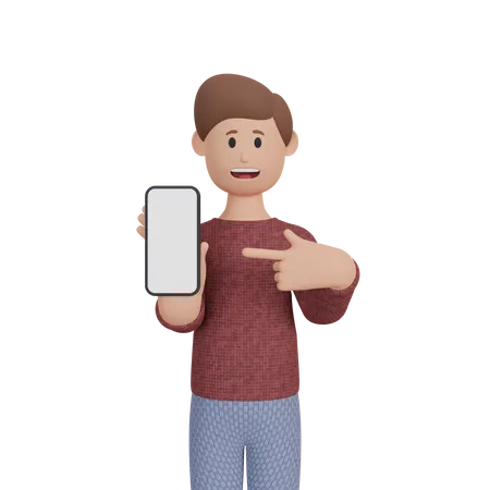 Mann mit Smartphone mit leerem Bildschirm  3D Illustration