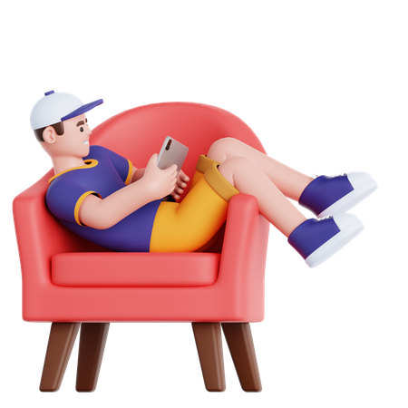 Mann mit Tablet auf der Couch liegend  3D Illustration