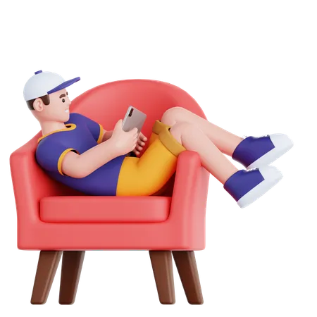 Mann mit Tablet auf der Couch liegend  3D Illustration