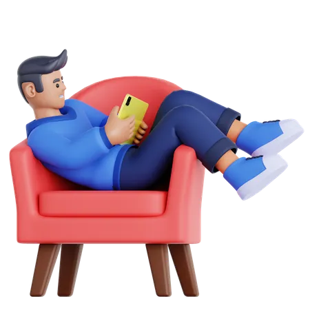 Mann mit Tablet auf der Couch liegend  3D Illustration