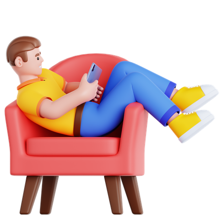 Mann mit Tablet auf der Couch liegend  3D Illustration