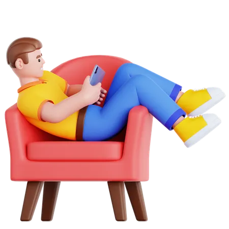 Mann mit Tablet auf der Couch liegend  3D Illustration