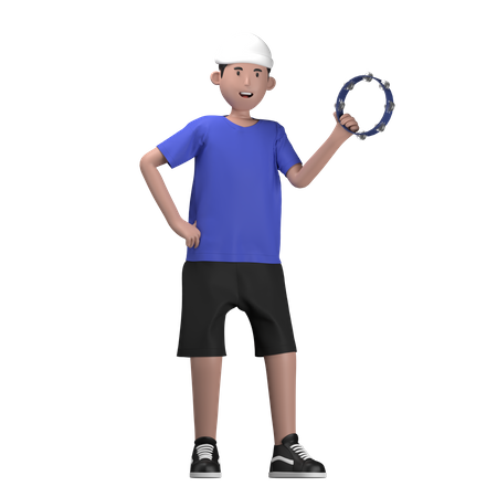 Mann mit Tamburin  3D Illustration