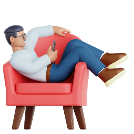 Mann mit Telefon auf der Couch liegend  3D Illustration