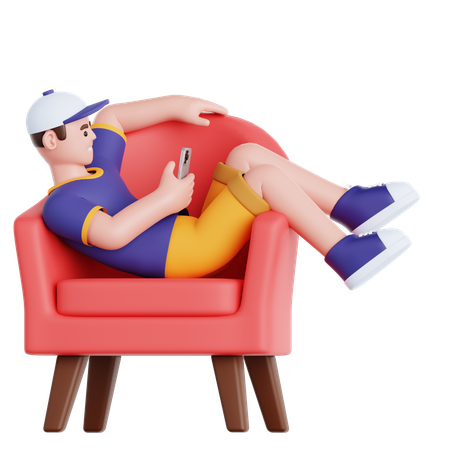 Mann mit Telefon auf der Couch liegend  3D Illustration