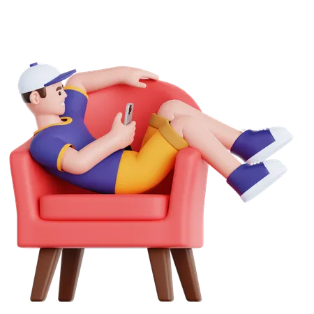 Mann mit Telefon auf der Couch liegend  3D Illustration