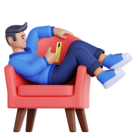 Mann mit Telefon auf der Couch liegend  3D Illustration