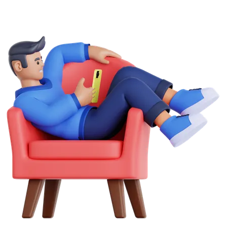 Mann mit Telefon auf der Couch liegend  3D Illustration