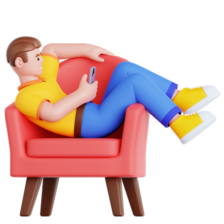 Mann mit Telefon auf der Couch liegend  3D Illustration