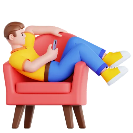 Mann mit Telefon auf der Couch liegend  3D Illustration