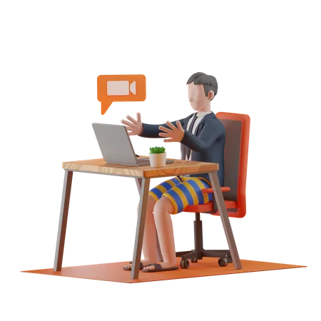 Mann nimmt an Online-Meeting während der Arbeit von zu Hause aus teil  3D Illustration