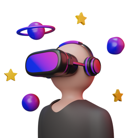 Mann nimmt an VR-Weltraumerfahrung teil  3D Illustration