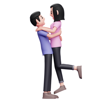 Mann hebt seine Freundin hoch und umarmt sie  3D Illustration