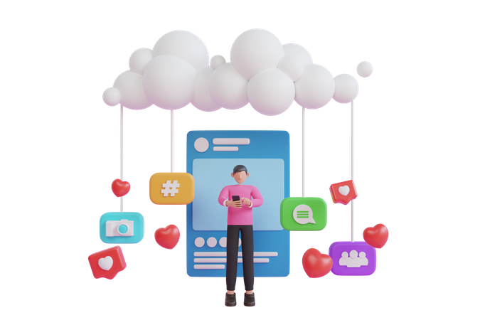 Mann nutzt Social-Media-App  3D Icon