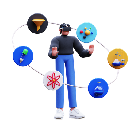 Mann mit VR bei wissenschaftlichem Experiment  3D Illustration