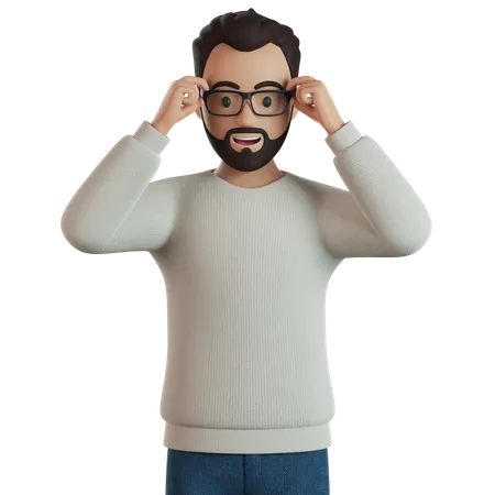Mann, Anpassen der Brille mit Händen  3D Illustration
