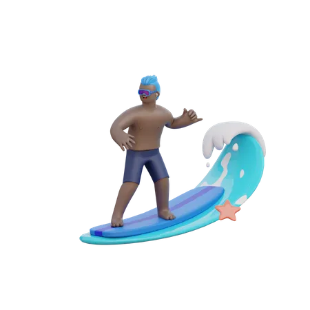 Mann Reitet Eine Welle 3D Illustration