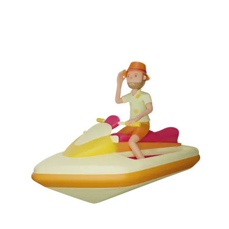 Mann reitet Schnellboot  3D Illustration