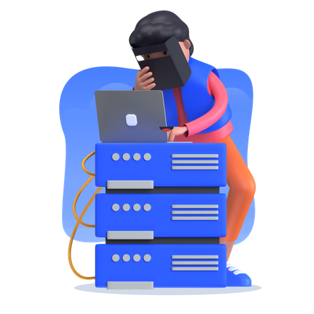 Mann sammelt Daten vom Server  3D Icon