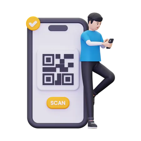 Mann scannt Barcodes mit einem Smartphone  3D Illustration