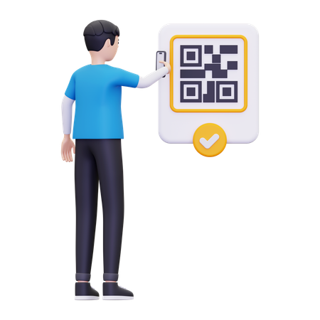 Mann scannt Barcodes mit einem Smartphone  3D Illustration